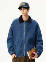 Retro Washed Blue Clean-Fit Denim Jacket for Men - Image 3