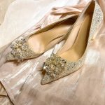 Champagne Crystal Bridal High Heels – Dual Wear Wedding Shoes & Gown, Comfortable Rhinestone Pumps