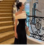 Women’s Color-Block Pleated Off-Shoulder Maxi Dress - Image 11