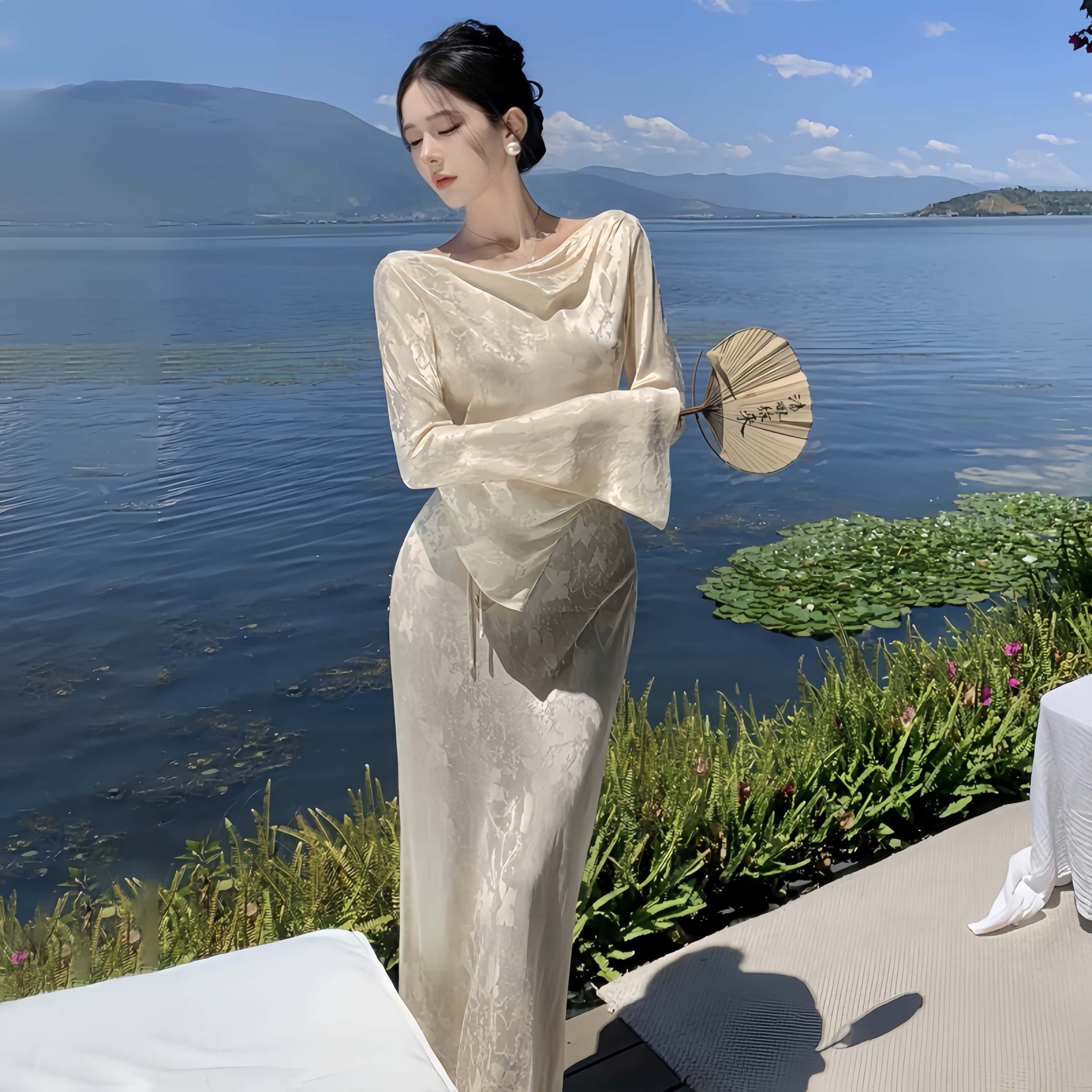 O1CN01kv5sPe1RdsdMmRB2T__2210602135 Women's Modern Style Long Sleeve Draped Bodycon Evening Dress - Image 1
