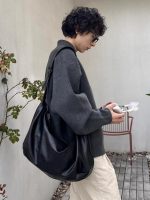 Unisex Vintage Wide-Strap Leather Crossbody Tote Bag - Image 4