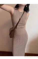 Women's Sleeveless Slim Fit Waist-Cinched Slit Bodycon Maxi Dress - Image 8