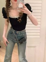 Bow Square Neck Lace Crop Top - Image 5