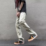 Men’s Vintage Yellow Mud Wash Loose Straight Denim Pants - Image 2