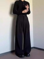 American Retro Black Fleece-Lined Wide-Leg Trousers – Men's Loose Fit Straight Casual Pants for Autumn & Winter - Image 2