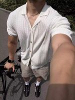 Men’s Ice Silk Knitted Short Sleeve T-Shirt Cardigan – Summer Lightweight Korean Style - Image 7