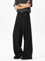 American Retro Black Fleece-Lined Wide-Leg Trousers – Men's Loose Fit Straight Casual Pants for Autumn & Winter - Image 7