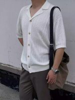 Men’s Ice Silk Knitted Short Sleeve T-Shirt Cardigan – Summer Lightweight Korean Style - Image 5