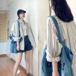Women’s Blue Striped Shirt Jacket – Japanese Style Niche Fashion Outerwear