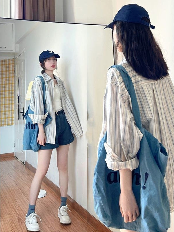 O1CN01sSOauL269Ye5Q7StR__2219041517619-0-cib Women’s Blue Striped Shirt Jacket – Japanese Style Niche Fashion Outerwear - Image 1