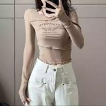 Women’s American Retro Irregular Long Sleeve T-Shirt – Slim Fit Autumn Layering Top - Image 2
