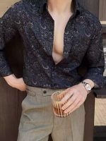 Men’s Printed Slim Fit Long Sleeve Shirt – 2025 British Style Wrinkle-Resistant Dress Shirt