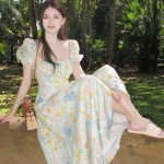 French Style Floral Slit Maxi Dress for Women – Elegant Vacation Look