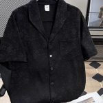 Unisex Lazy Style Jacquard Loose Short Sleeve Shirt