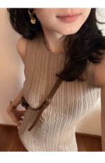 Women's Sleeveless Slim Fit Waist-Cinched Slit Bodycon Maxi Dress - Image 9