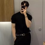 Men’s Slim Fit Ice Silk Striped Knit T-Shirt – Lightweight Draped Short Sleeve Top - Image 2
