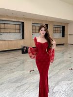 Women's Lace Hollow Square Neck Flared Sleeve Slim Bodycon Dress - Image 12