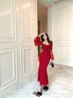 Women's Lace Hollow Square Neck Flared Sleeve Slim Bodycon Dress - Image 4