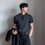 Men’s Slim Fit Ice Silk Striped Knit T-Shirt – Lightweight Draped Short Sleeve Top - Image 5