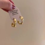 Irregular Gold Minimalist Hoop Stud Earrings - Image 5