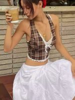 Sexy Lace Plaid Halter Top - Image 3