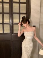 Women's White Lace Backless Ruched Camisole Bodycon Maxi Dress - Image 7