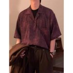 Vintage Purple Cuban Collar Short Sleeve Shirt – Unisex Loose Fit Summer Style - Image 3