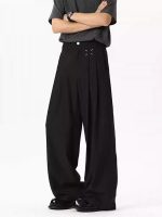 American Retro Black Fleece-Lined Wide-Leg Trousers – Men's Loose Fit Straight Casual Pants for Autumn & Winter - Image 5
