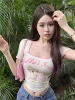 Cat Print Square Neck T-Shirt