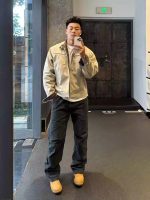 Khaki Retro Harrington Denim Workwear Jacket for Men - Image 5