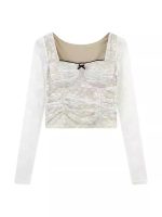 Elegant Pleated Lace Long Sleeve Top - Image 2