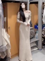 French Style Off Shoulder Bodycon Long Dress Women Elegant Fitted Base Dress - Image 7