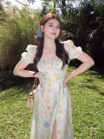 French Style Floral Slit Maxi Dress for Women – Elegant Vacation Look - Image 2