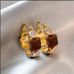 Retro Maillard style unique tiger eye stone earrings for women light luxury versatile high-end earrings - Image 8