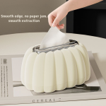 Pumpkin Spring Tissue Box – Creative Tissue Holder for Home and Office, Minimalist Velvet Tissue Organizer in Cream - Image 3
