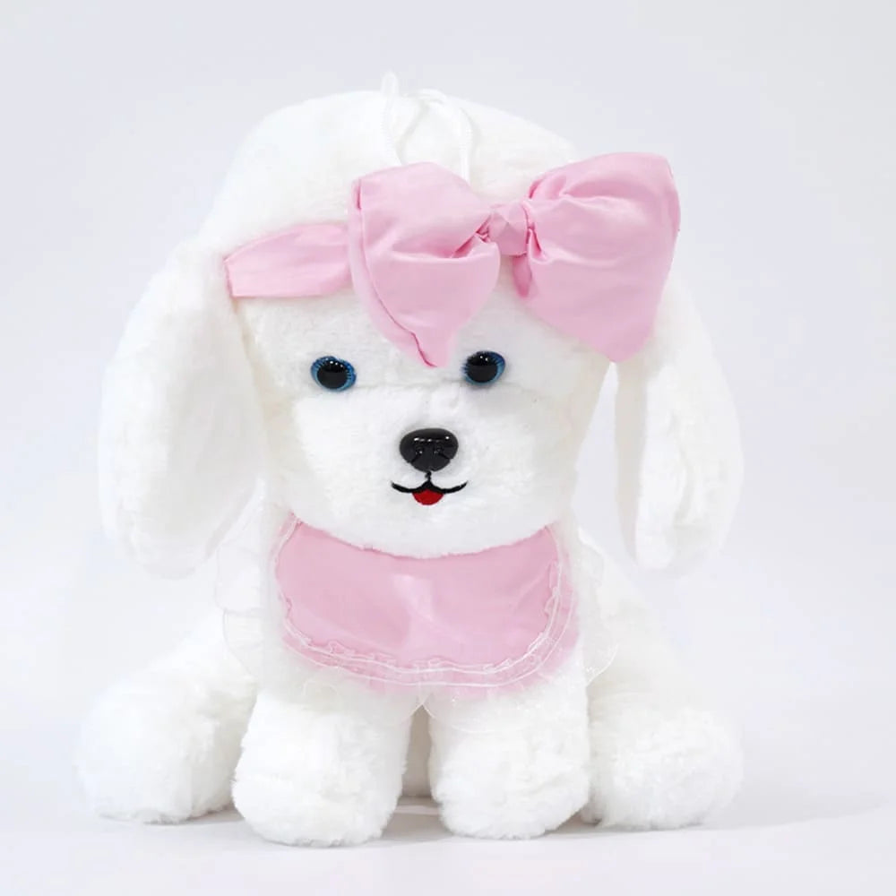 Soft-toyS0049-1 Adorable White Maltese Puppy Plush Toy – Soft Huggable Dog Stuffed Animal with Purple Bow - Image 1