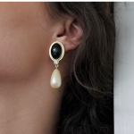 Zhong Chuxi-Inspired Luxury Black Marble Bead Mermaid Princess Hepburn Vintage Earrings. - Image 6