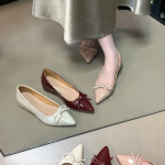 Nude Bow Mary Jane Flats – Pointed Toe Hidden Wedge Soft Leather Women’s Shoes