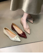 Nude Bow Mary Jane Flats – Pointed Toe Hidden Wedge Soft Leather Women’s Shoes - Image 5
