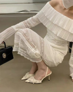 Ivory Floral Lace Kitten Heel Mules – Pointed Toe - Image 19