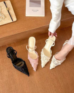 Ivory Floral Lace Kitten Heel Mules – Pointed Toe - Image 3