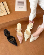 Ivory Floral Lace Kitten Heel Mules – Pointed Toe - Image 5