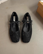 Women’s White Lace Mesh Ballet Flats – Floral Embroidered Tie-Up Shoes - Image 2
