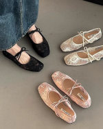 Women’s White Lace Mesh Ballet Flats – Floral Embroidered Tie-Up Shoes - Image 9