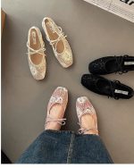 Women’s White Lace Mesh Ballet Flats – Floral Embroidered Tie-Up Shoes - Image 7