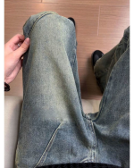 Retro Blue Pleated Cargo Flare Jeans - Image 2