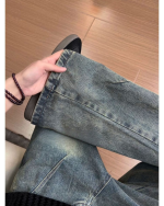 Retro Blue Pleated Cargo Flare Jeans - Image 5