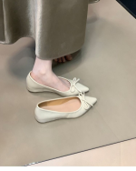 Nude Bow Mary Jane Flats – Pointed Toe Hidden Wedge Soft Leather Women’s Shoes - Image 3