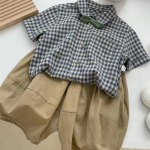 Boys Plaid Loose Fit T-Shirt and Pants Set – Korean Style Kids Outfit