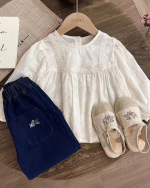 Mori Style Girls Lace Embroidered Base Layer Top